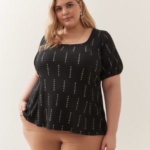Penningtons Black Printed Bustier Knit Top With Balloon Sleeves